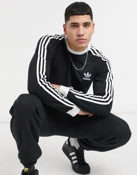 推荐adidas Originals adicolor three stripe long sleeve t-shirt in black商品