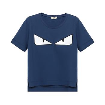 芬迪女装怎么选, Fendi | FENDI 女士蓝色棉质T恤 FAF072-A47C-F12QA商品图片 满$100享9.5折, 满折