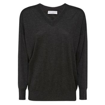 Brunello Cucinelli | Brunello Cucinelli Monili Detailed V-Neck Knitted Sweater商品图片,6.1折起