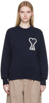 AMI | SSENSE Exclusive Navy Cotton Sweater商品图片,6.5折