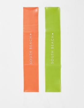 商品South Beach | South Beach light/medium resistance bands 2 pack in green and orange,商家ASOS,价格¥32图片