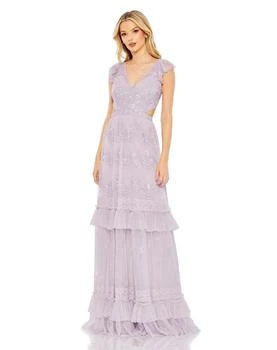 Mac Duggal | Sequined Rufffled Cap Sleeve Cut Out Tiered Gown,商家Premium Outlets,价格¥2450
