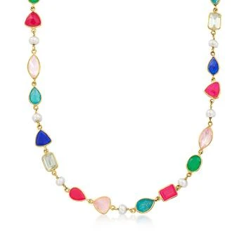 Ross-Simons | Ross-Simons 5-5.5mm Cultured Pearl and Multi-Gemstone Necklace in 18kt Gold Over Sterling,商家Premium Outlets,价格¥2040