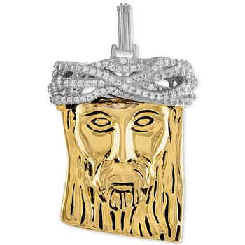 商品Esquire Men's Jewelry | Cubic Zirconia Jesus Portrait Pendant in Sterling Silver & 14k Gold-Plate, Created for Macy's,商家Macy's,价格¥1520图片