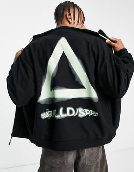 ASOS多少钱, ASOS | ASOS Unrvlld Spply oversized zip through fleece jacket with large logo back print in black商品图片 5折