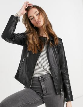 商品AllSaints Elva leather biker jacket in black图片