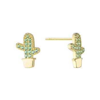 Giani Bernini | Green Nano Stones (0.42 ct.t.w) Cactus Stud Earrings in 18K Gold Plated over Sterling Silver商品图片,