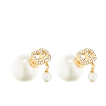 拉杆箱迪奥, Dior | 【预售3-7天】DIOR/迪奥 21秋冬TRIBALES系列 女士白色树脂珠饰金色饰面金属CD镶嵌仿水晶耳环E1732TRICY_D301商品图片 7.9折, 包邮包税