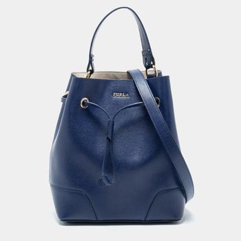 推荐Furla Blue Leather Stacy Drawstring Bucket Bag商品