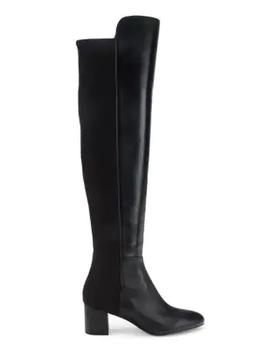 斯图尔特·韦茨曼 Gillian系列女士真皮圆头套脚粗高跟过膝靴,价格$399.99