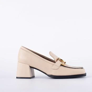 ANGEL ALARCON | ANGEL ALARCON Cream leather loafer with metal buckle,商家Baltini,价格¥901