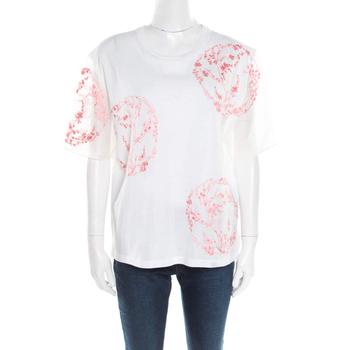 推荐Alexander McQueen White Cotton Floral Embroidered Silk Sleeve Detail Oversized T-Shirt S商品