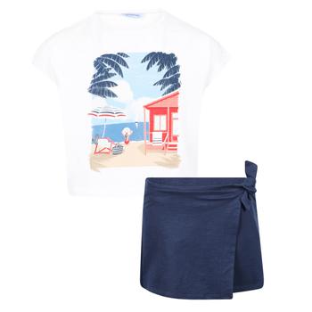 推荐Beach print t shirt and flap over shorts set in white and navy商品