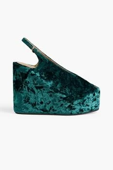 推荐Crushed-velvet wedge slingback sandals商品