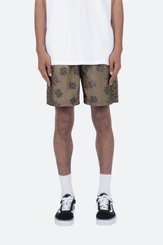 mnml短裤, MNML | Nylon Paisley Shorts - Brown商品图片 5.2折