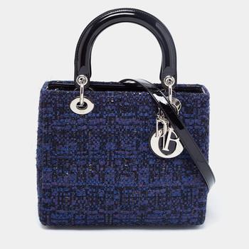 迪奥托特包, [二手商品] Dior | Dior Blue Tweed and Leather Medium Lady Dior Tote商品图片 