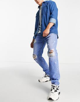 推荐Tommy Jeans Ethan relaxed straight fit heavy distressed jeans in light wash商品