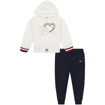 Tommy Hilfiger | Little Girls Signature Striped Trim Fleece Hoodie Sweat Suit Set, 2 Piece 5.0折