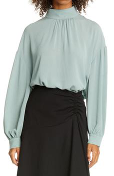 vince真丝, Vince | Shirred Mock Neck Silk Top商品图片 5.3折