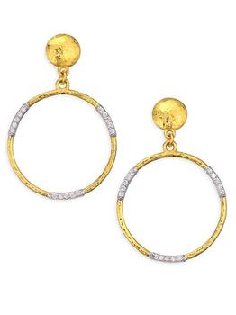 推荐Two-Tone Gold & Diamond Openwork Hoop Earrings商品