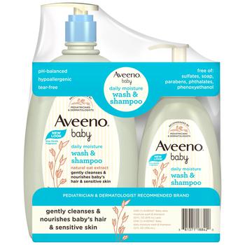 商品Aveeno 2-in-1 Baby Wash and Shampoo with Natural Oat Extract (33 fl. oz. and 12 fl. oz.)图片