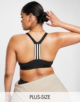 adidas plus, Adidas | adidas Training Plus 3 Stripe design mid-support sports bra in black商品图片 7.4折