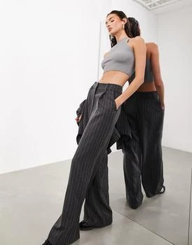 ASOS | ASOS EDITION pleat front wide leg trouser in charcoal pinstripe 5.5折, 独家减免邮费