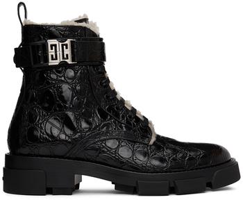 Givenchy | Black Terra Shearling-Lined Combat Boots商品图片,独家减免邮费