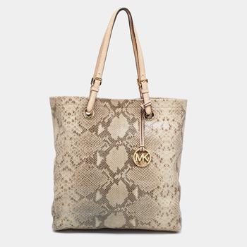 michael kors tote托特包, [二手商品] Michael Kors | MICHAEL Michael Kors Beige Python Embossed Leather Shopper Tote商品图片 8.5折