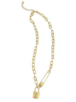 商品Adornia Safety Pin and Lock Chain Necklace gold图片