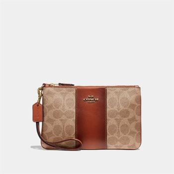 推荐Coach Women's Colorblock Coated Canvas Small Wristlet - Tan Rust商品