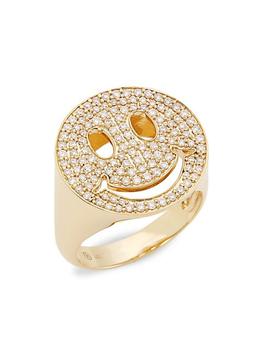 商品Large Happy Face 14K Gold & Diamond Signet Ring图片