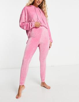 ASOS | ASOS DESIGN lounge velour hoodie & legging set in pink商品图片,