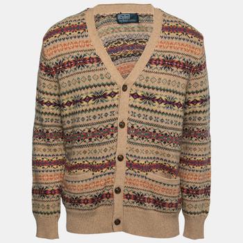 推荐Polo Ralph Lauren Tan Brown Tribal Pattern Knit Buttoned Cardigan L商品