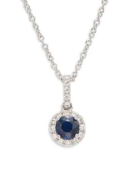 推荐14K White Gold, Sapphire & Diamond Pendant Necklace商品