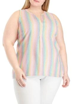 推荐Ivy Plus Size Rainbow Stripe Sleeveless Peasant Top商品