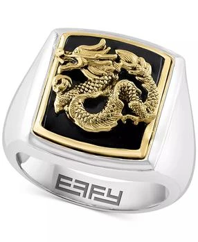 Effy | EFFY® Men's Onyx Dragon Signet Ring in Sterling Silver & 14k Gold-Plate,商家Macy's,价格¥1540