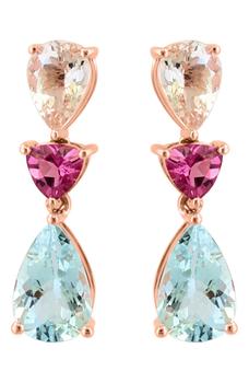 商品Effy | 14K Rose Gold Pink Tourmaline, Morganite & Aquamarine Drop Earrings,商家Nordstrom Rack,价格¥6418图片