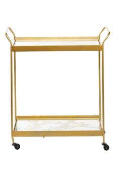 商品WILLOW ROW | Goldtone Metal & Glass 2-Shelf Rolling Bar Cart with Handles,商家Nordstrom Rack,价格¥2092图片