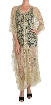 推荐Dolce & Gabbana Gold Floral Lace Crystal Gown Cape Dress商品