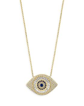 商品Bloomingdale's | Blue Sapphire & Diamond Evil Eye Pendant Necklace in 14K Yellow Gold, 17.5" - 100% Exclusive,商家Bloomingdale's,价格¥42230图片