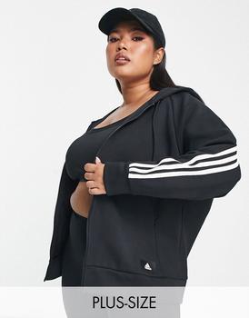 adidas plus, Adidas | adidas Sportswear Plus Future Icons 3 stripe zip up in black商品图片 