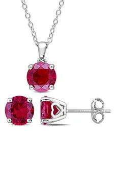 DELMAR | Sterling Silver Solitaire Created Ruby Stud Earrings & Necklace,商家Nordstrom Rack,价格¥448