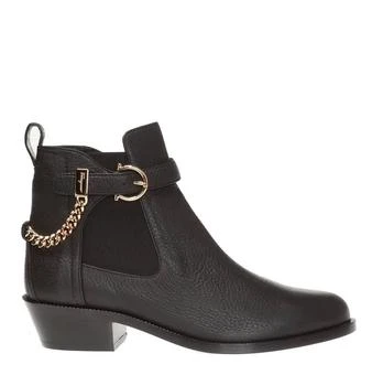 推荐Ladies Black Leather Gancini Ankle Boots商品