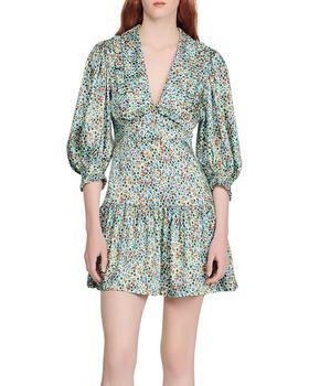 sandro连衣裙好用吗, Sandro | Eilat Collared Floral Print Silk Dress商品图片 独家减免邮费