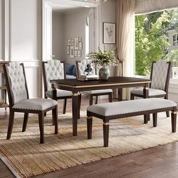 Streamdale Furniture | Streamdale 6-Piece Dining Table Set: 60" Table, 4 Tufted Chairs & Bench (Black),商家Premium Outlets,价格¥7127