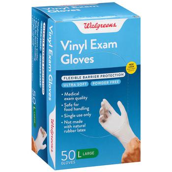 商品Walgreens | Ultra Soft Powder Free Vinyl Exam Gloves Large,商家Walgreens,价格¥29图片
