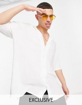 推荐New look short sleeve deep revere shirt in white商品