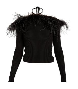 GIUSEPPE DI MORABITO | Feather-Trimmed Off-The-Shoulder Sweater商品图片,