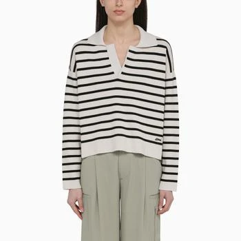 推荐Chalk white/black striped sweater in wool and cotton商品